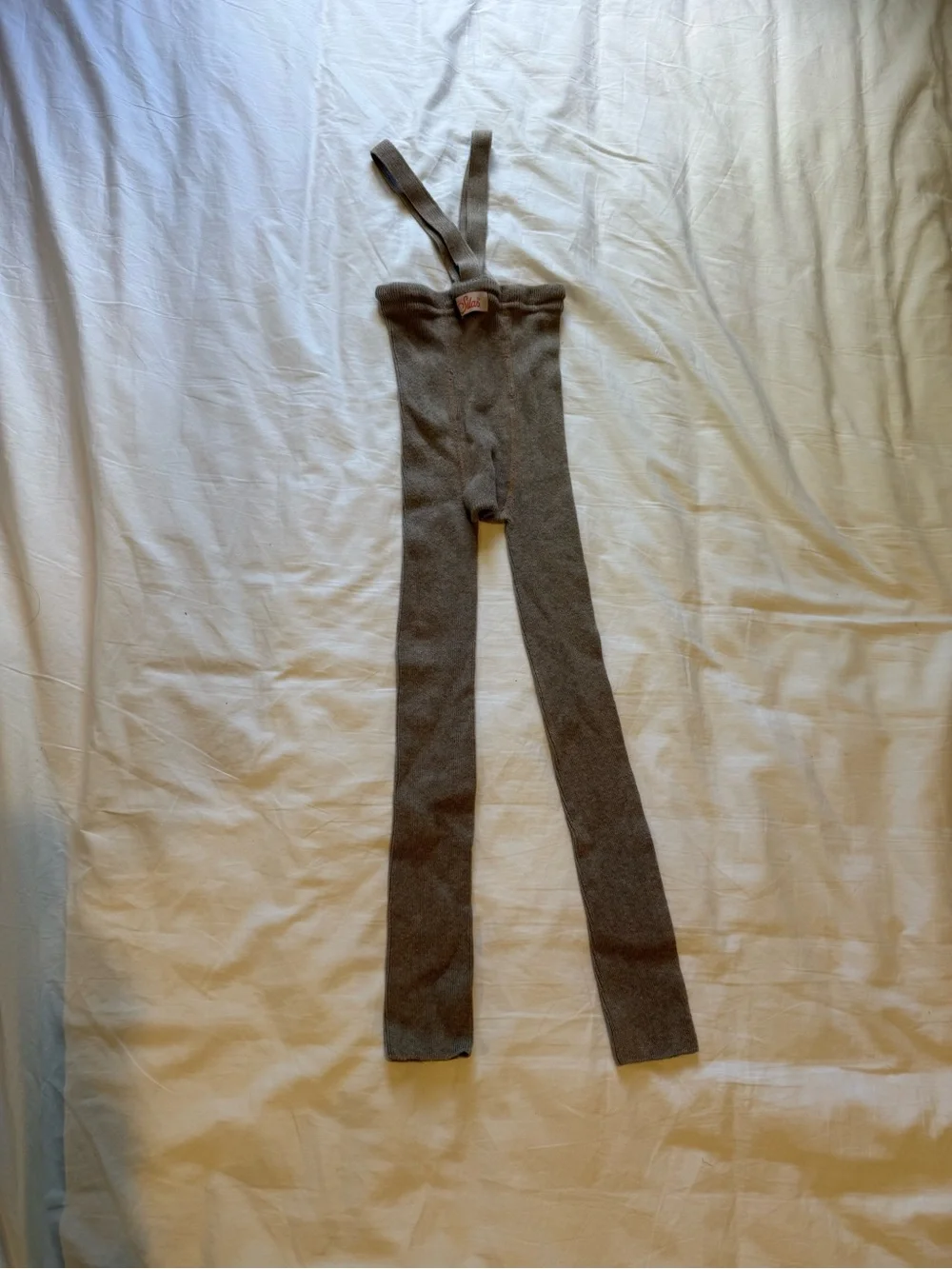 Kids Ribbed Footless Tights with Suspenders - Taupe
